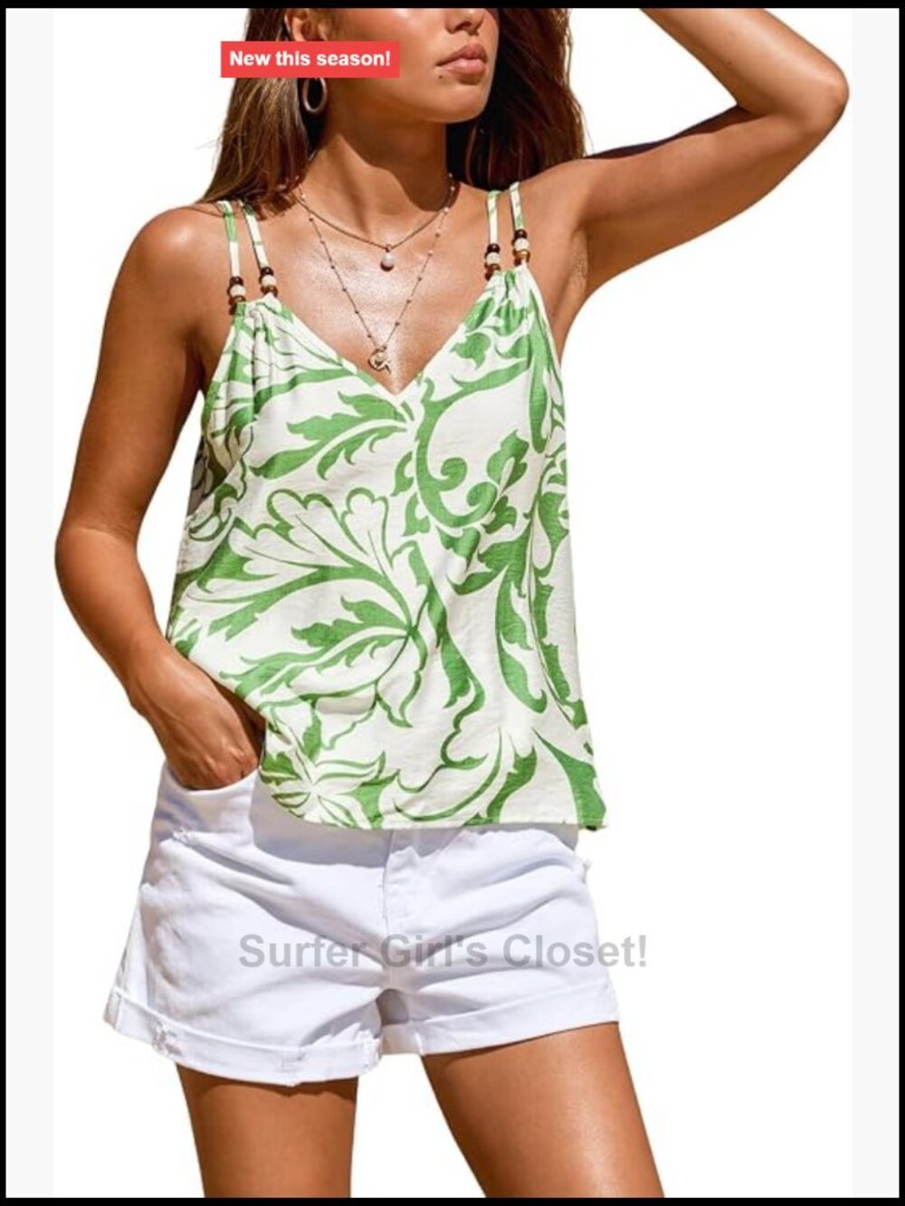 CUPSHE Boho Floral V-Neck Cami Tank Top with Beaded Straps
